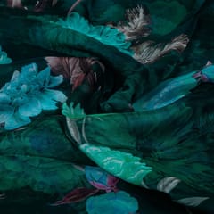 Green Colour Viscose Organza Floral Digital Printed Fabric