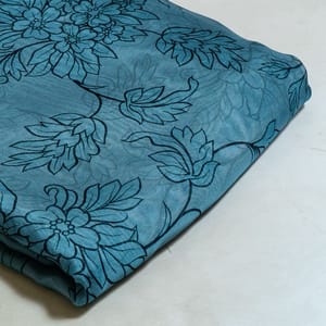 Blue Colour Viscose Organza Floral Digital Printed Fabric