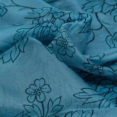 Blue Colour Viscose Organza Floral Digital Printed Fabric