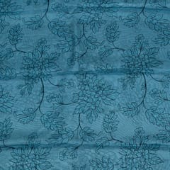 Blue Colour Viscose Organza Floral Digital Printed Fabric