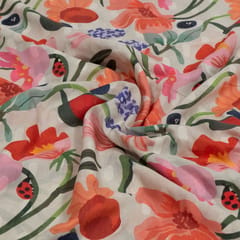White Colour Cotton Orbit Booti Floral Digital Printed Fabric