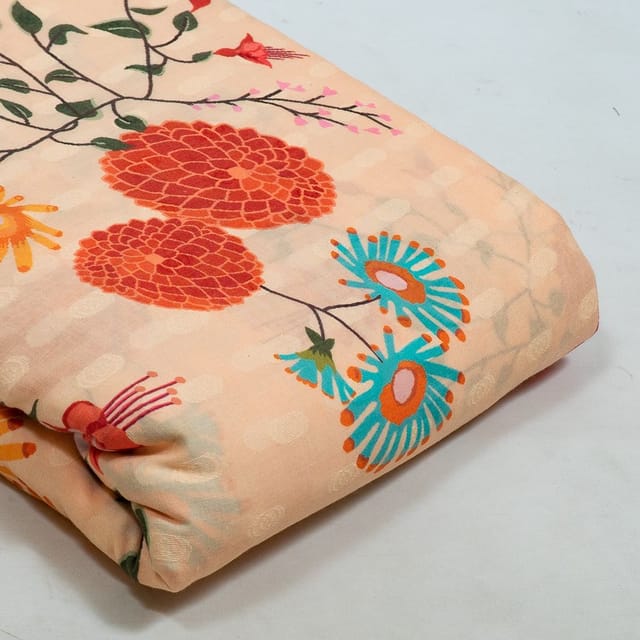 Peach Colour Cotton Orbit Booti Floral Digital Printed Fabric