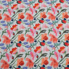 White Colour Cotton Orbit Booti Floral Digital Printed Fabric