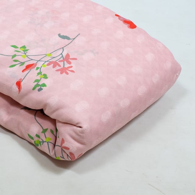 Pink Colour Cotton Orbit Booti Floral Digital Printed Fabric