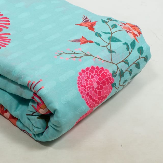 Sky Blue Colour Cotton Orbit Booti Floral Digital Printed Fabric