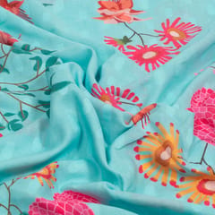 Sky Blue Colour Cotton Orbit Booti Floral Digital Printed Fabric
