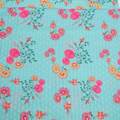 Sky Blue Colour Cotton Orbit Booti Floral Digital Printed Fabric