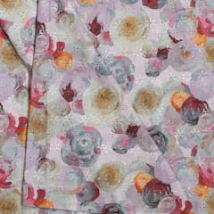 Multi Colour Cotton Chikan Floral Printed Fabric