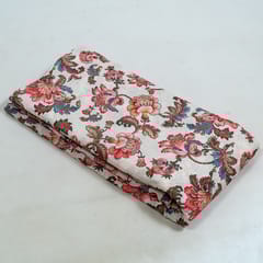 White Colour Cotton Chikan Floral Printed Fabric