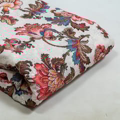 White Colour Cotton Chikan Floral Printed Fabric