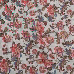 White Colour Cotton Chikan Floral Printed Fabric
