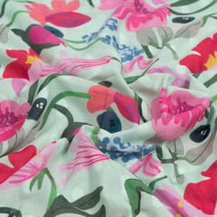 Light Green Colour Cotton Orbit Booti Floral Digital Printed Fabric