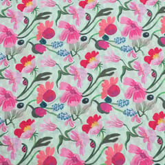 Light Green Colour Cotton Orbit Booti Floral Digital Printed Fabric