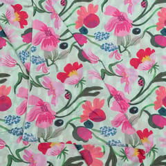 Light Green Colour Cotton Orbit Booti Floral Digital Printed Fabric