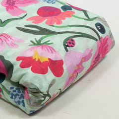 Light Green Colour Cotton Orbit Booti Floral Digital Printed Fabric