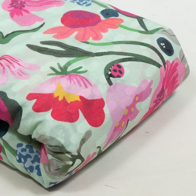 Light Green Colour Cotton Orbit Booti Floral Digital Printed Fabric
