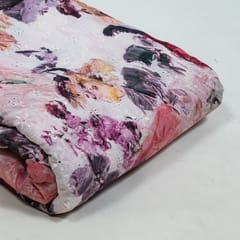 Multi Colour Cotton Chikan Floral Printed Fabric