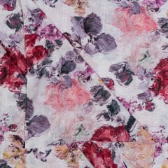 Multi Colour Cotton Chikan Floral Printed Fabric