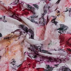 Multi Colour Cotton Chikan Floral Printed Fabric