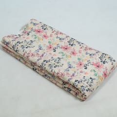 White Colour Cotton Chikan Floral Printed Fabric
