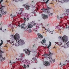 Multi Colour Cotton Chikan Floral Printed Fabric