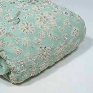 Green Colour Georgette Embroidered Fabric