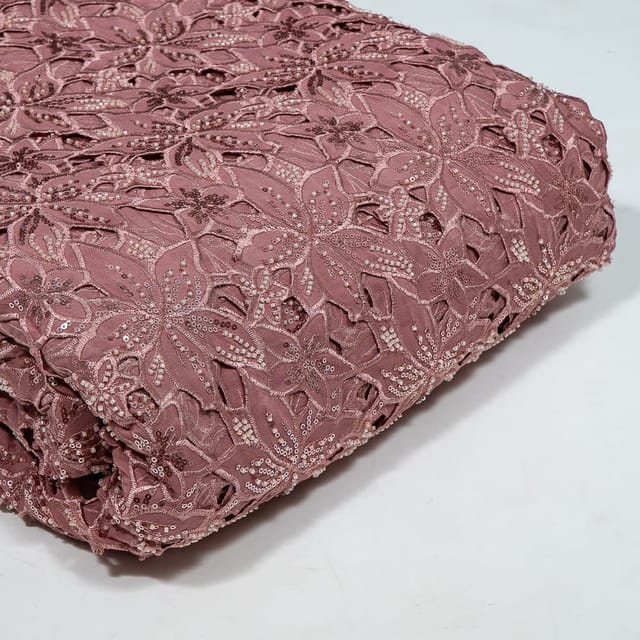 Onion Pink Colour Crepe Cutwork Fabric