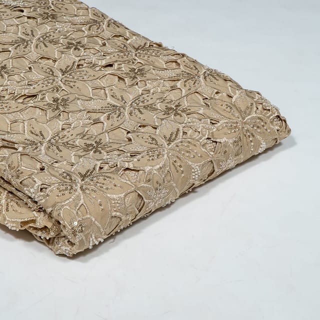 Beige Colour Crepe Cutwork Fabric