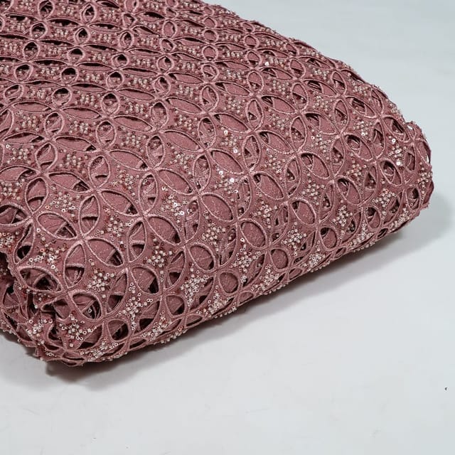 Onion Pink Colour Crepe Cutwork Fabric