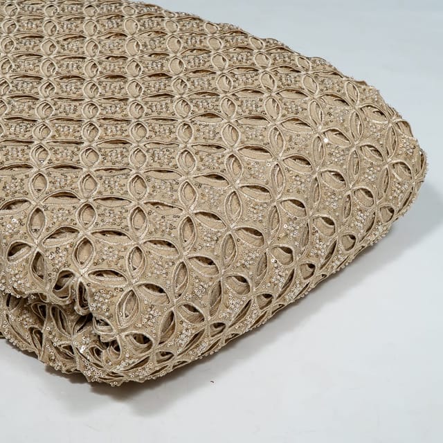Beige Colour Crepe Cutwork Fabric