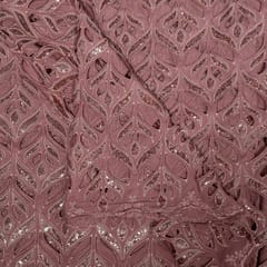 Onion Pink Colour Crepe Cutwork Fabric