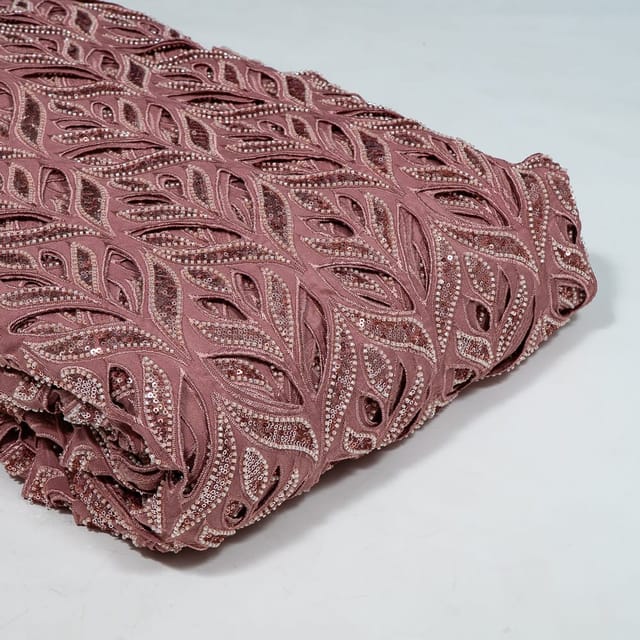 Onion Pink Colour Crepe Cutwork Fabric