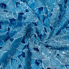 Sky Blue Colour Crepe Cutwork Fabric