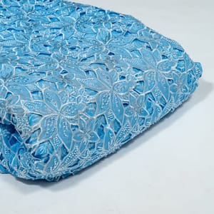 Sky Blue Colour Crepe Cutwork Fabric