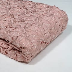 Pink Colour Crepe Cutwork Fabric