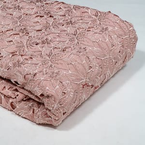 Pink Colour Crepe Cutwork Fabric