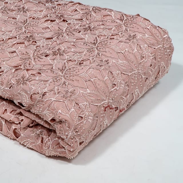 Pink Colour Crepe Cutwork Fabric