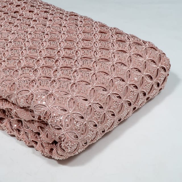 Pink Colour Crepe Cutwork Fabric