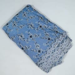 Blue Colour Denim Embroidered Fabric