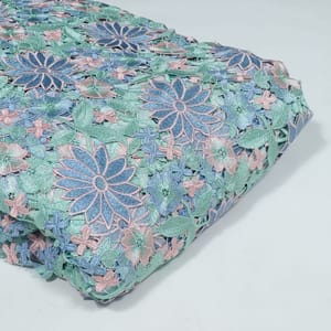 Blue Colour Chemical Lace Cutwork Lace Fabric