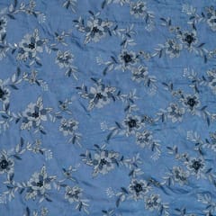 Blue Colour Denim Embroidered Fabric