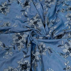 Blue Colour Denim Embroidered Fabric