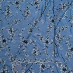 Blue Colour Denim Embroidered Fabric