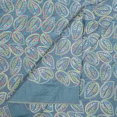 Blue Colour Denim Embroidered Fabric