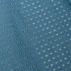 Blue Colour Denim Cutwork Embroidered Fabric