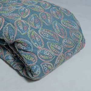 Blue Colour Denim Embroidered Fabric