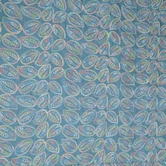 Blue Colour Denim Embroidered Fabric