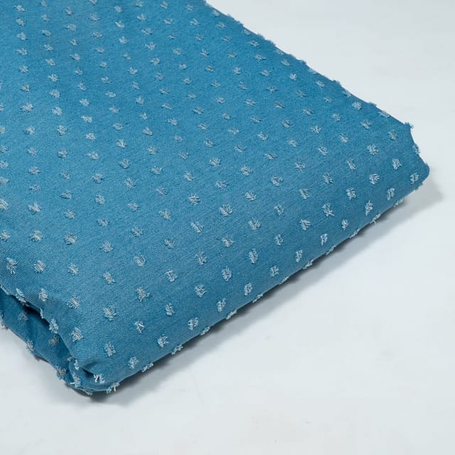 Blue Colour Denim Cutwork Embroidered Fabric