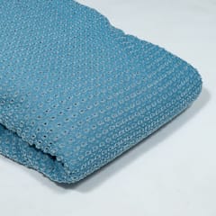 Blue Colour Denim Cutwork Embroidered Fabric