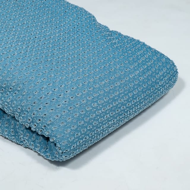 Blue Colour Denim Cutwork Embroidered Fabric